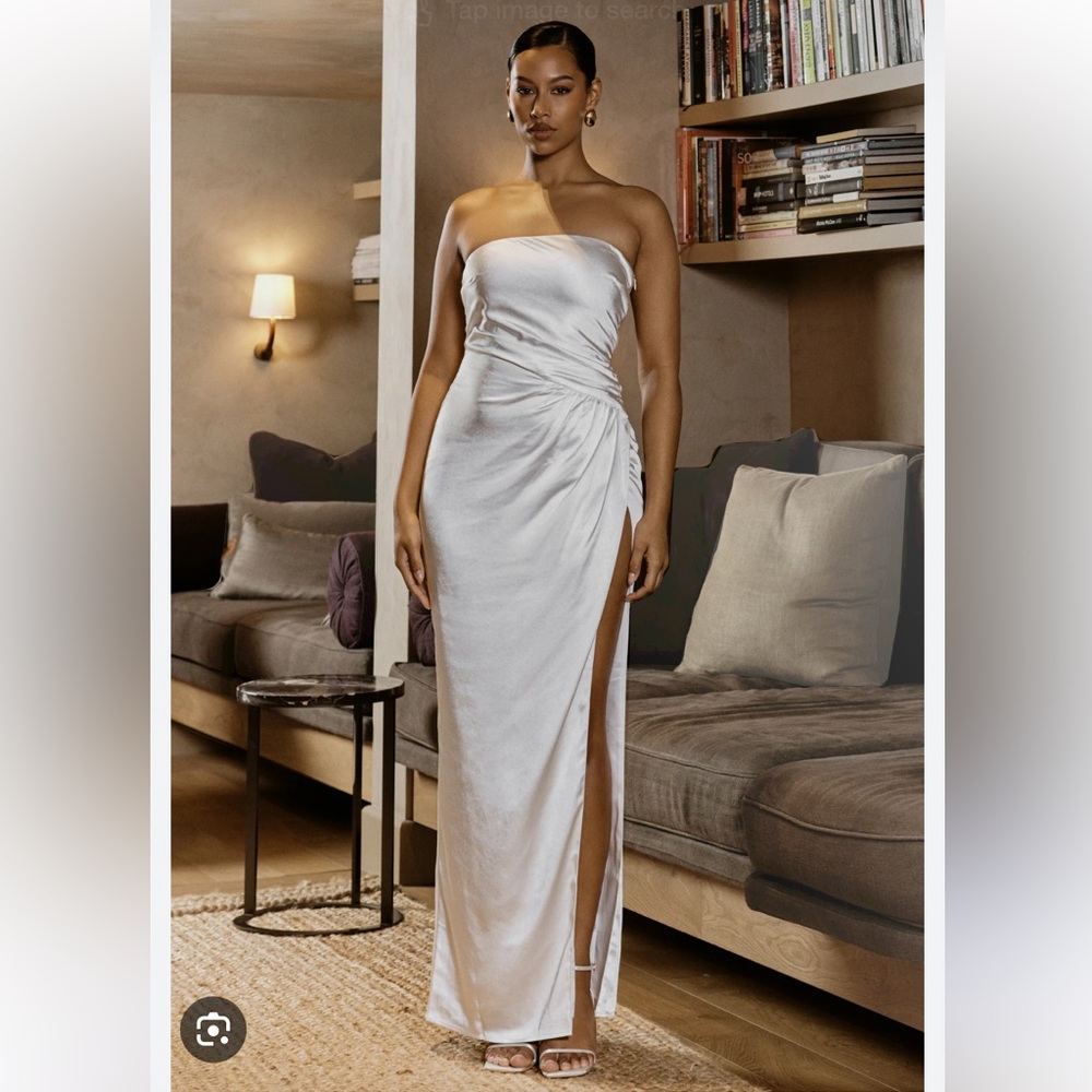 Meshki strapless draped maxi dress- ivory